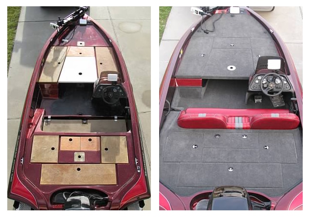 Before and after of my pond boat. New carpet and paint. : r